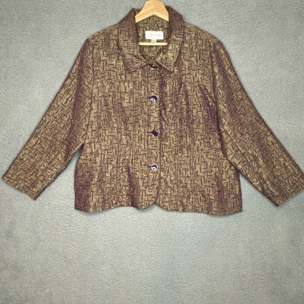 Erin London Womens Petite XL Button Front Textured Purple Gold Blazer Jacket